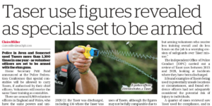 Taser use figures revealed as specials set to be armed